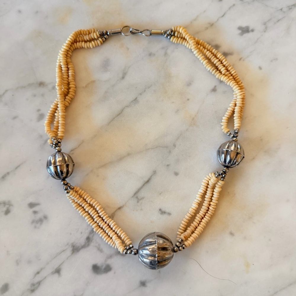 Buffalo Beaded Statement Necklace with Silver Accents